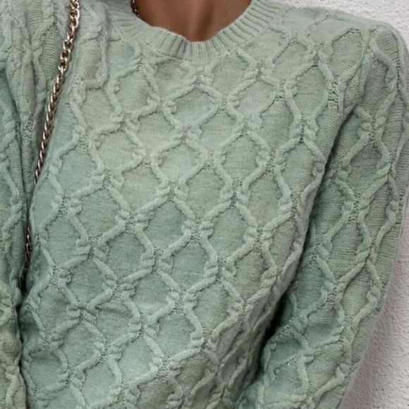 textured pattern sweater trending fall winter chic casua lminty green - Picture 6 of 6